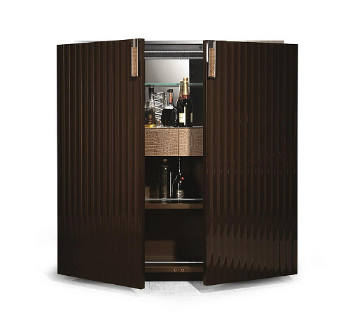 Twee-deurs barkast met leer en chroom details