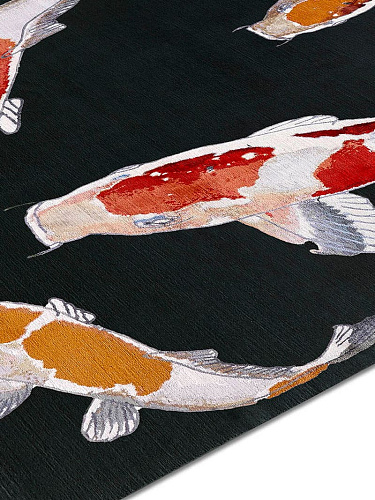 Fish rood / zwart luxe handgeknoopt vloerkleed