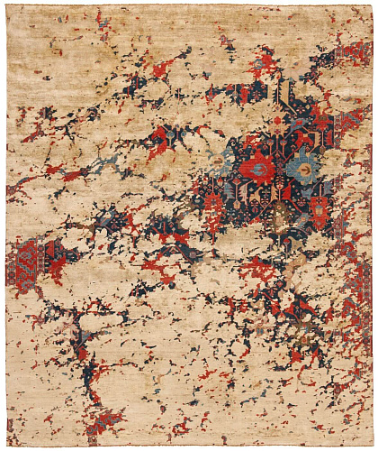 Bidjar leyton aerial marineblauw vuilwit zijde vloerkleed