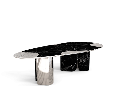 Athena Nero marmer en zilveren eettafel