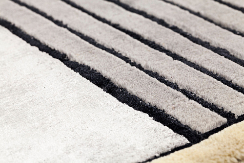 Handgeknoopt grijs gestreept wol & viscose tapijt