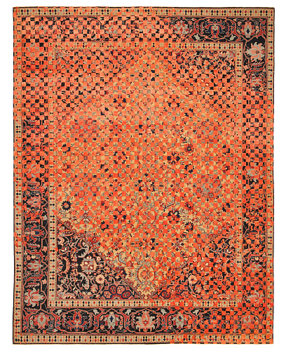 Serapi queensbury checker raved geel neonoranje zijde vloerkleed