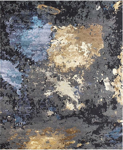 Abstract Charcoal Blue Gold vloerkleed