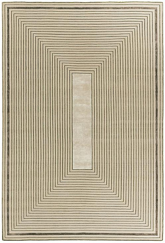 Handgeknoopt beige kader wol & viscose tapijt