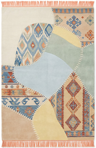 Patchwork Grid Blue handgemaakt vloerkleed