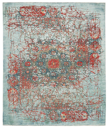 Mamluk kensington pleasure rood blauw zijde vloerkleed