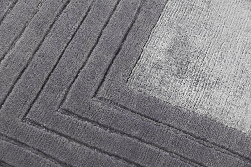 Handgeknoopt grijs kader wol & viscose tapijt