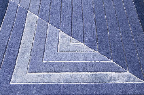 Handgeknoopt blauw geometrisch wol & viscose vloerkleed