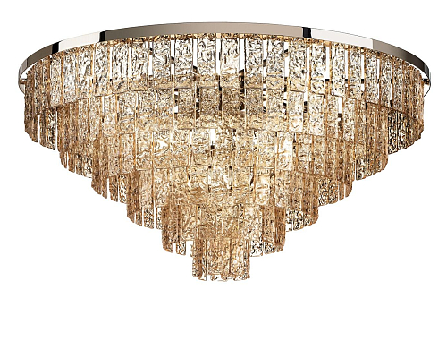 Ronde Kroonluchter met Amber Glas en Gouden Afwerking