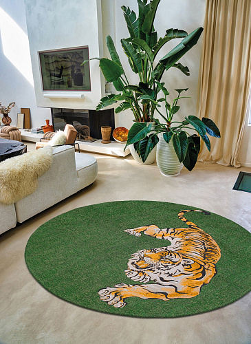 Green On Fire rond vloerkleed