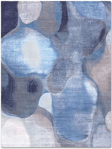 Blauw / grijs handgemaakte luxe vloerkleed