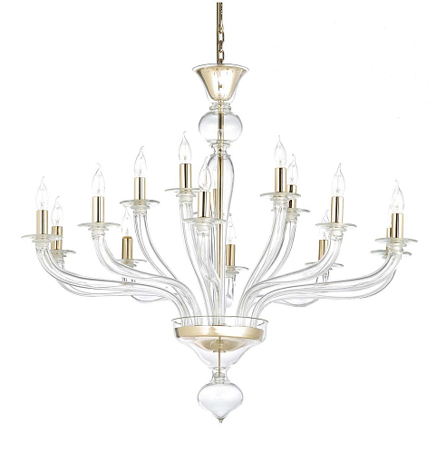 Murano Helder Glas Kroonluchter met 24K Gouden Afwerking