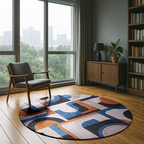 Camel Blue rond vloerkleed