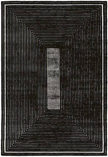 Handgeknoopt zwart kader wol & viscose tapijt