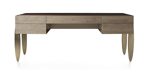 Bureau met leren blad en bronzen metalen poten