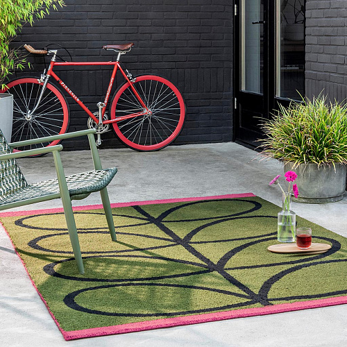 Linear stem olijf outdoor tapijt