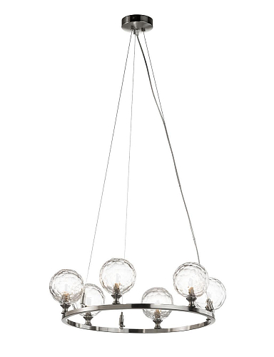 Nikkel 6-Lichts Kroonluchter met Handgesneden Kristal