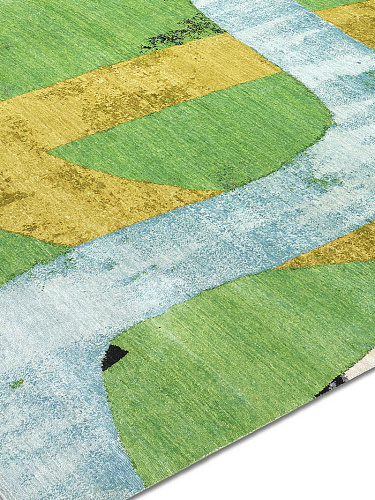 Original groen / geel handgeweven vloerkleed