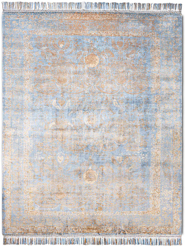 Goud / blauw luxe vloerkleed