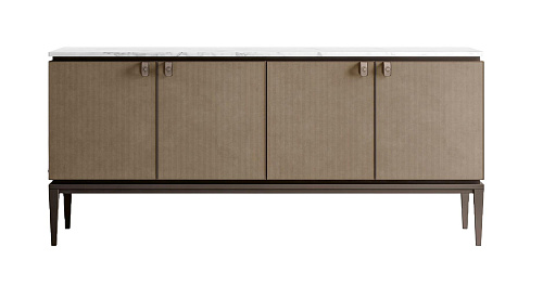 Dressoir met marmeren blad en leren deuren