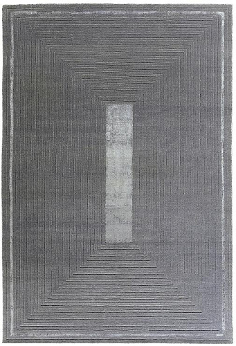Handgeknoopt grijs kader wol & viscose tapijt