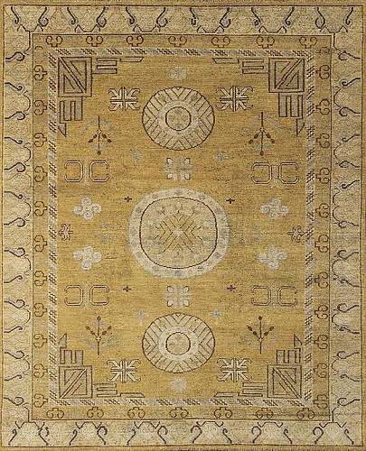 Khotan handgeknoopt wol geel vloerkleed