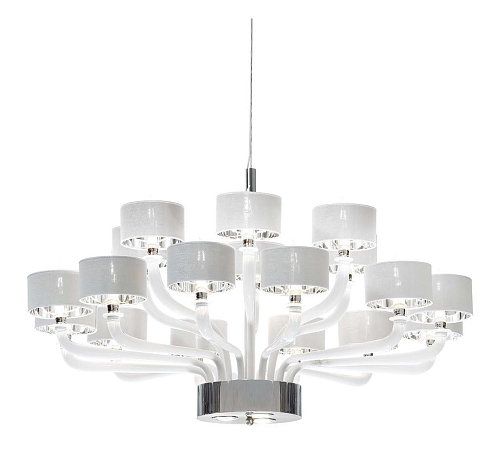 Murano Witte Glas Arm Kroonluchter met Nikkel Afwerking