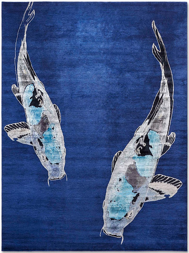 Fish Blue luxe handgeknoopt vloerkleed