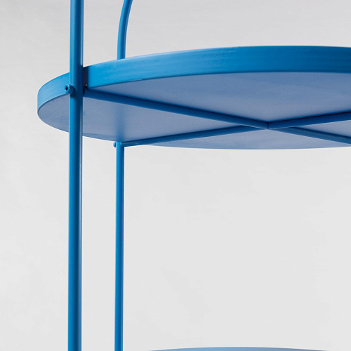 Blauwe gelakte boekenkast