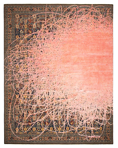 Tabriz canal buzz marineblauw roze zijde tapijt