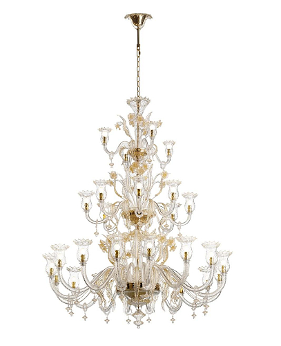 Murano Glas 28-Lichts 3-Tier Kroonluchter in 24K Goud