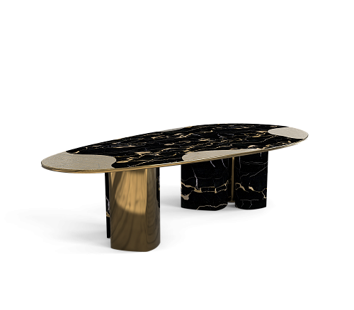 Athena Portoro marmer en patina eettafel