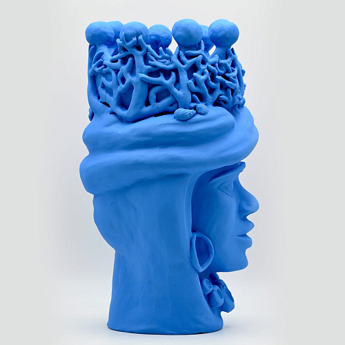Moor's Head lichtblauwe handgemaakte sculptuur
