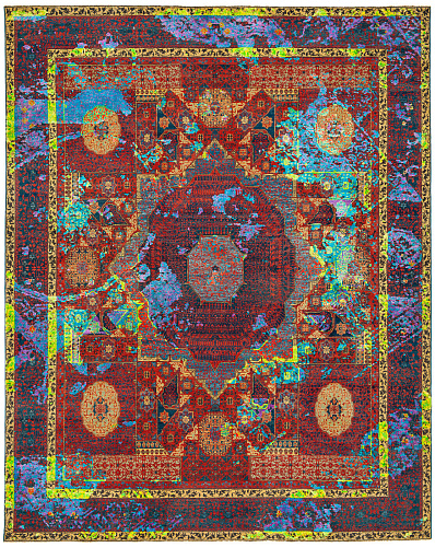 Mamluk columbus tagged rood neonmulti zijde vloerkleed