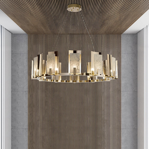 Carrara Marmer Ronde Kroonluchter in Gouden Afwerking