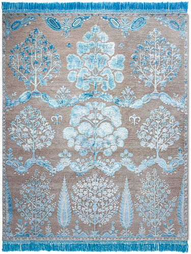 Mughal blauw / grijs handgemaakte luxe vloerkleed