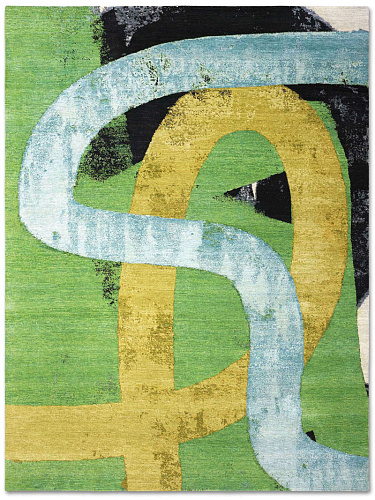 Original groen / geel handgeweven vloerkleed