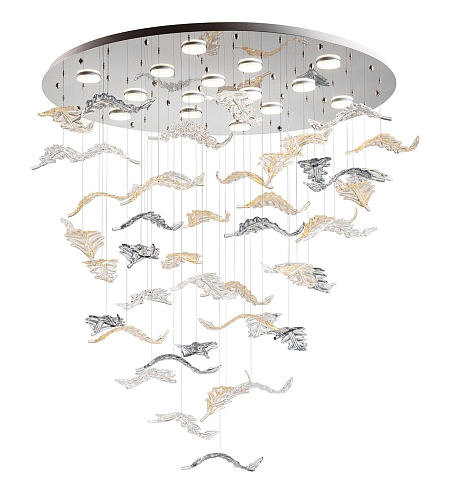 Murano Blad Glas Kroonluchter met Roestvrij Stalen Reflector