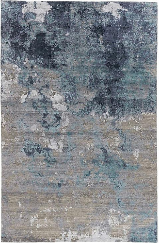 Handgeknoopt abstract blauw vloerkleed