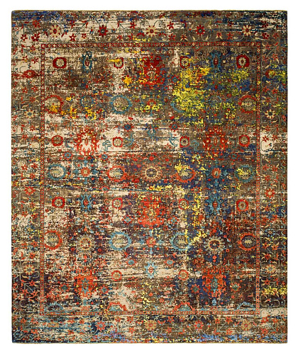 Bidjar paddington artwork 18 zilvergrijs oranje zijde vloerkleed