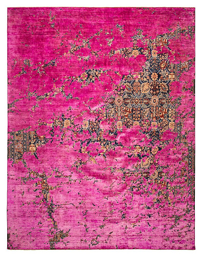 Tabriz canal aerial marineblauw neonroze zijde vloerkleed