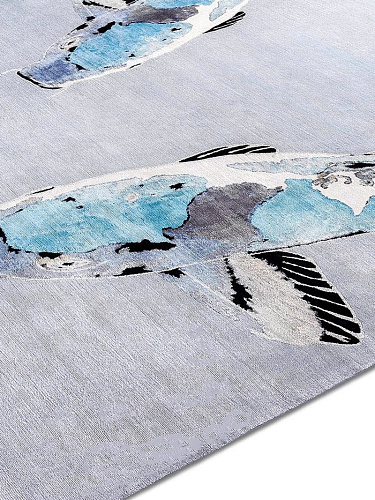 Blauw luxe handgeknoopt vloerkleed