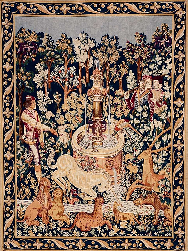 Unicorn at the Fountain wandtapijt met rand