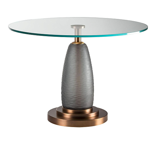 Ronde glazen eettafel op metalen onderstel