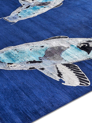 Fish Blue luxe handgeknoopt vloerkleed