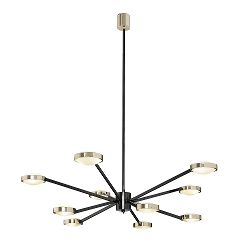 Grote Art Deco Kroonluchter in Zwart en Gepolijst Messing