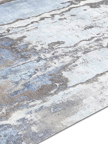 Zilver / blauw handgemaakte luxe vloerkleed