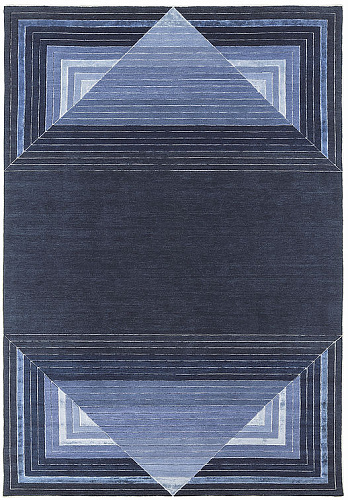 Handgeknoopt blauw geometrisch wol & viscose vloerkleed