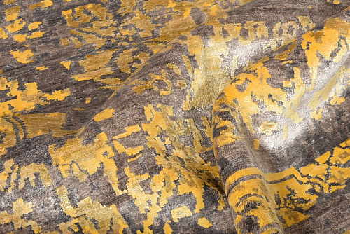 Handgeknoopt bamboe zijde geel tapijt