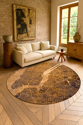 Gatsby Gold rond vloerkleed